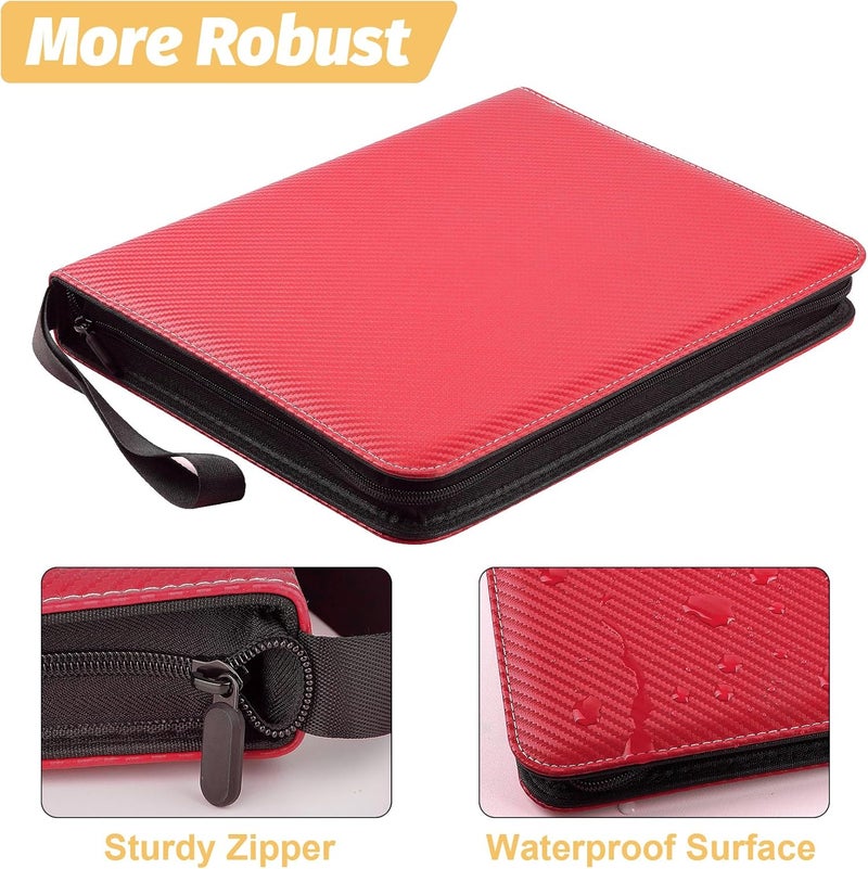 GERMUN 4 Pocket Card Binder, Premium Zip Trading Card Binder, 400 Double Sided Pocket PU Card Collection Binder, Collector Card Album, Card Folder for MTG, TCG, Sports Cards, Game Cards (Red) - Image 2